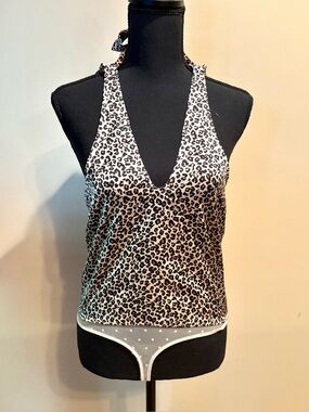 Abercrombie & fitch Leopard Print Halter Neck body suit Tank Top - Black & White